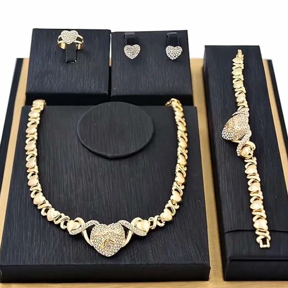Brand New 4pc Golden Jewelry Set of a Necklace, Bracelet, Earrings & Ring - Picture 3 of 4